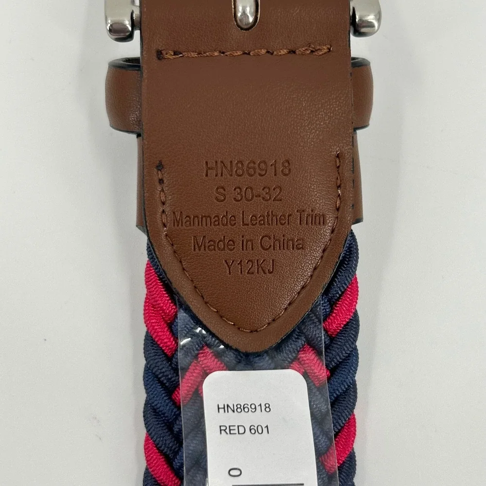 Original Penguin Mens Braided Stretch Belt Navy Red Woven HN86918 Size 30-32 NEW